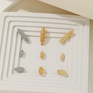 美国进口24K包金配件花纹小金珠散珠镂空米珠 椭圆形珠隔珠路路通