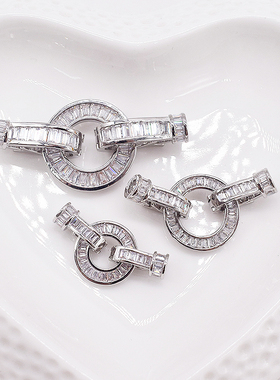 925银扣子 diy珍珠配件微镶锆石搭扣 高档手链项链扣子 T方手链扣