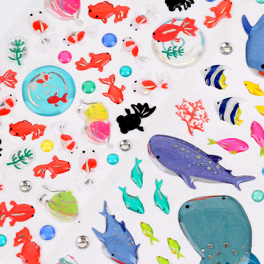 日系卡通可爱小金鱼烫银水晶贴纸