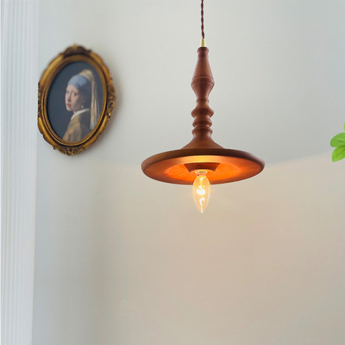 中式日式侘寂风实木吧台餐厅吊灯复古民宿酒店卧室床头橱窗木艺灯