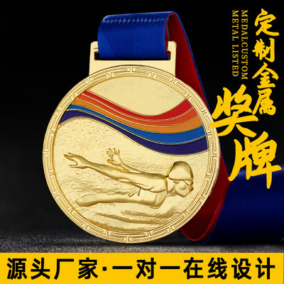 游泳奖牌定制金属品质奖章可定做创意冠亚季军金银铜牌纪念挂牌