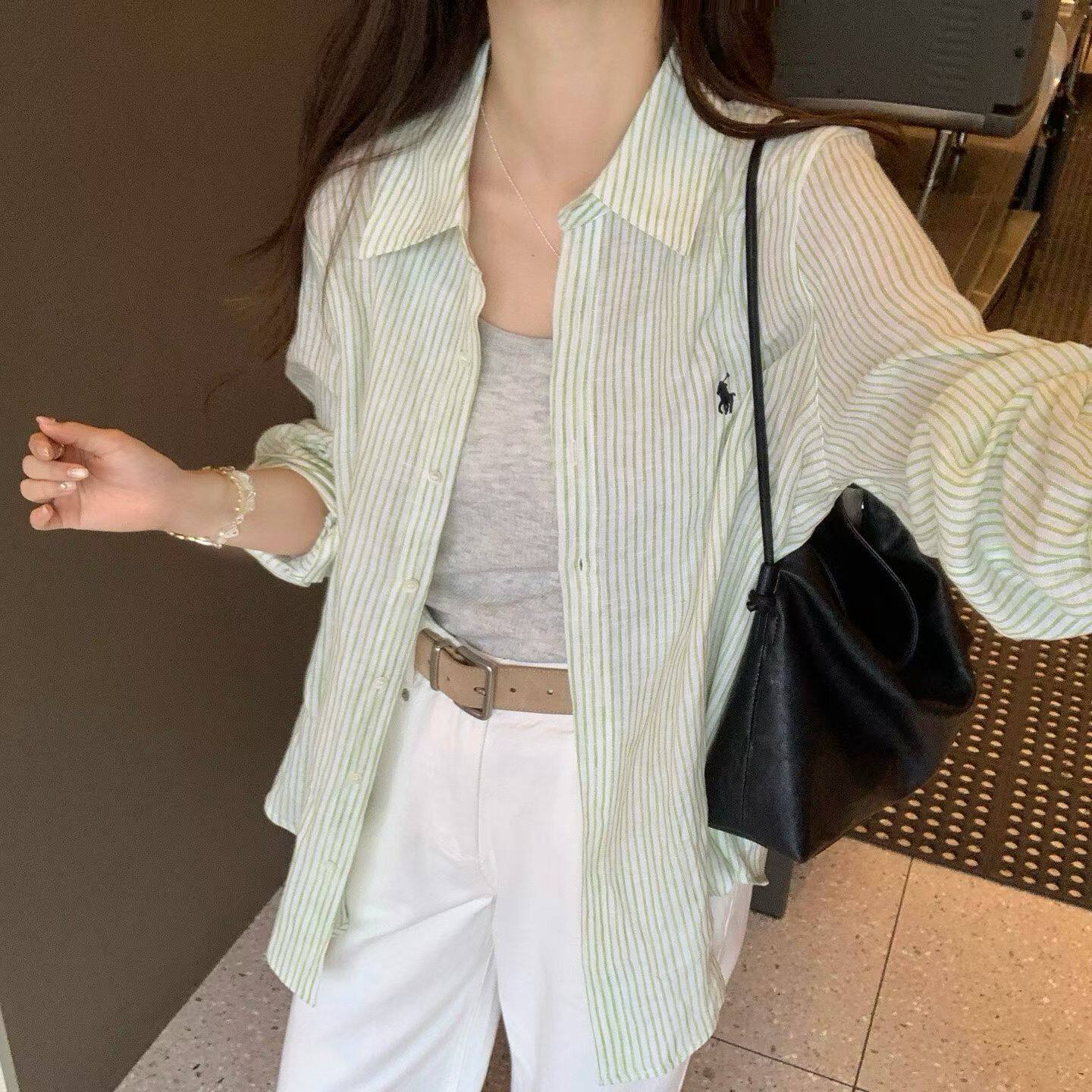 韩国东大门正品女装2026春夏高品质翻领长袖条纹宽松百搭衬衫上衣