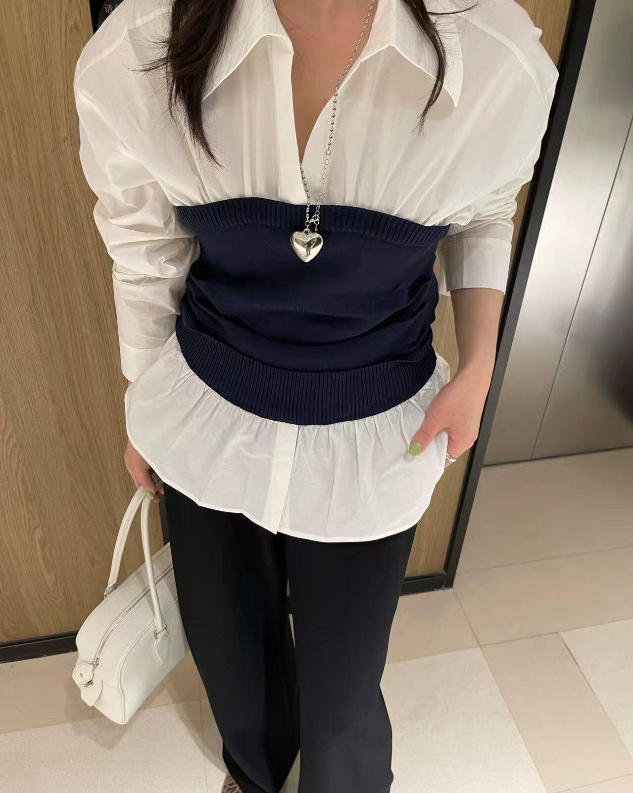 韩国东大门正品女装 春夏新款假两件套设计抹胸束腰衬衫精致时髦