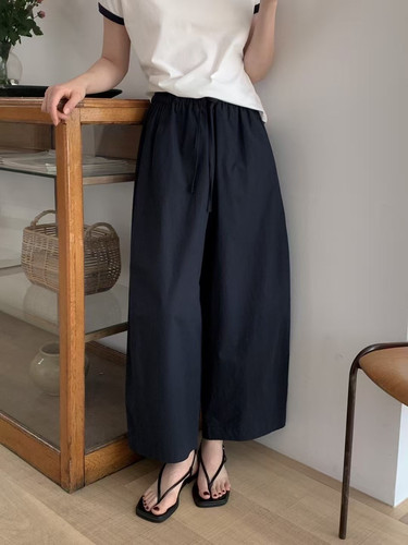 现韩国东大门正品女装夏季新款高品质松紧腰休闲裤薄款九分气球裤