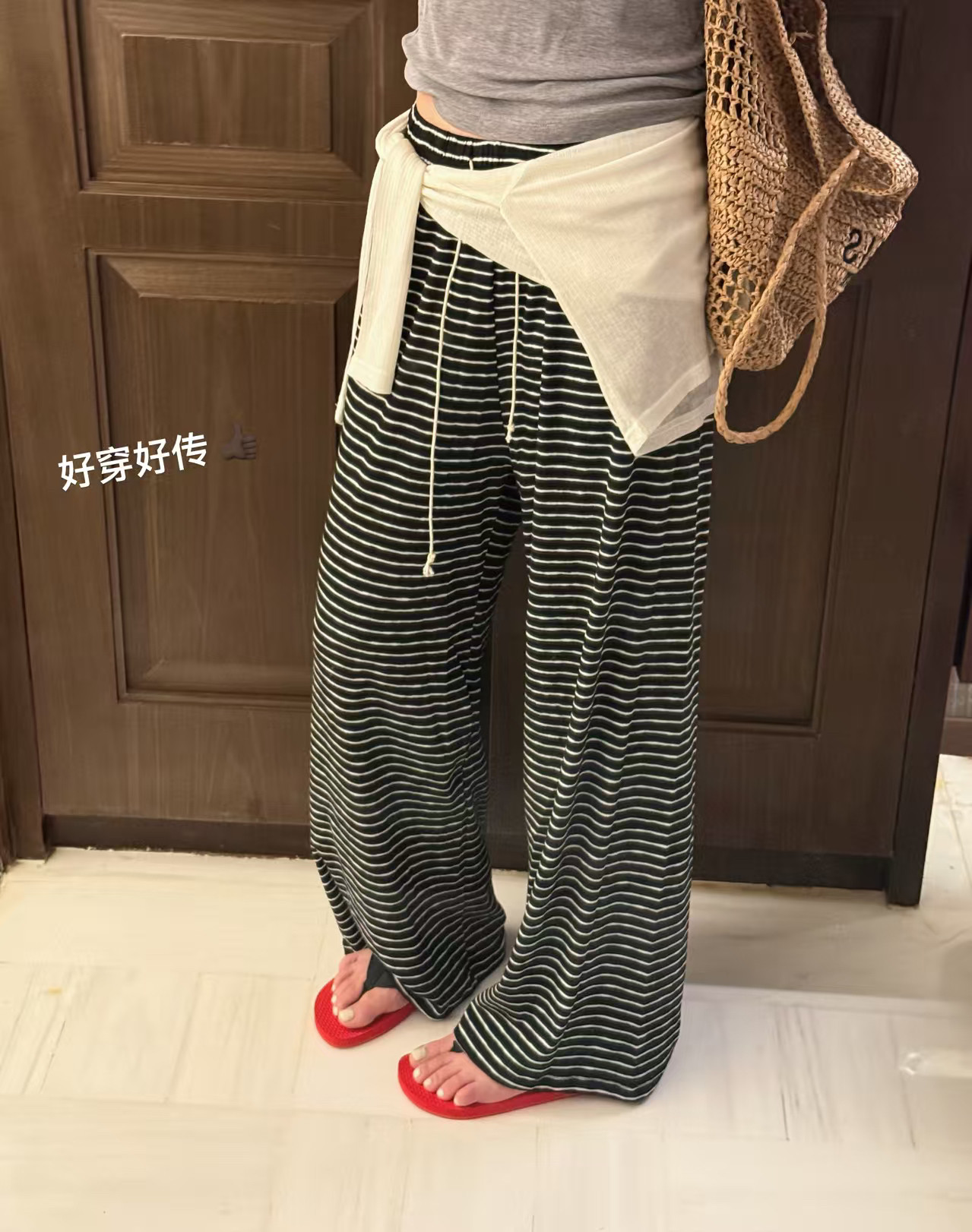 韩国东大门正品女装2026春夏新松紧腰条纹休闲裤百搭舒适显瘦ins