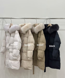 现！韩国东大门正品女装冬季高品质大毛领收腰鹅绒保暖羽绒服外套