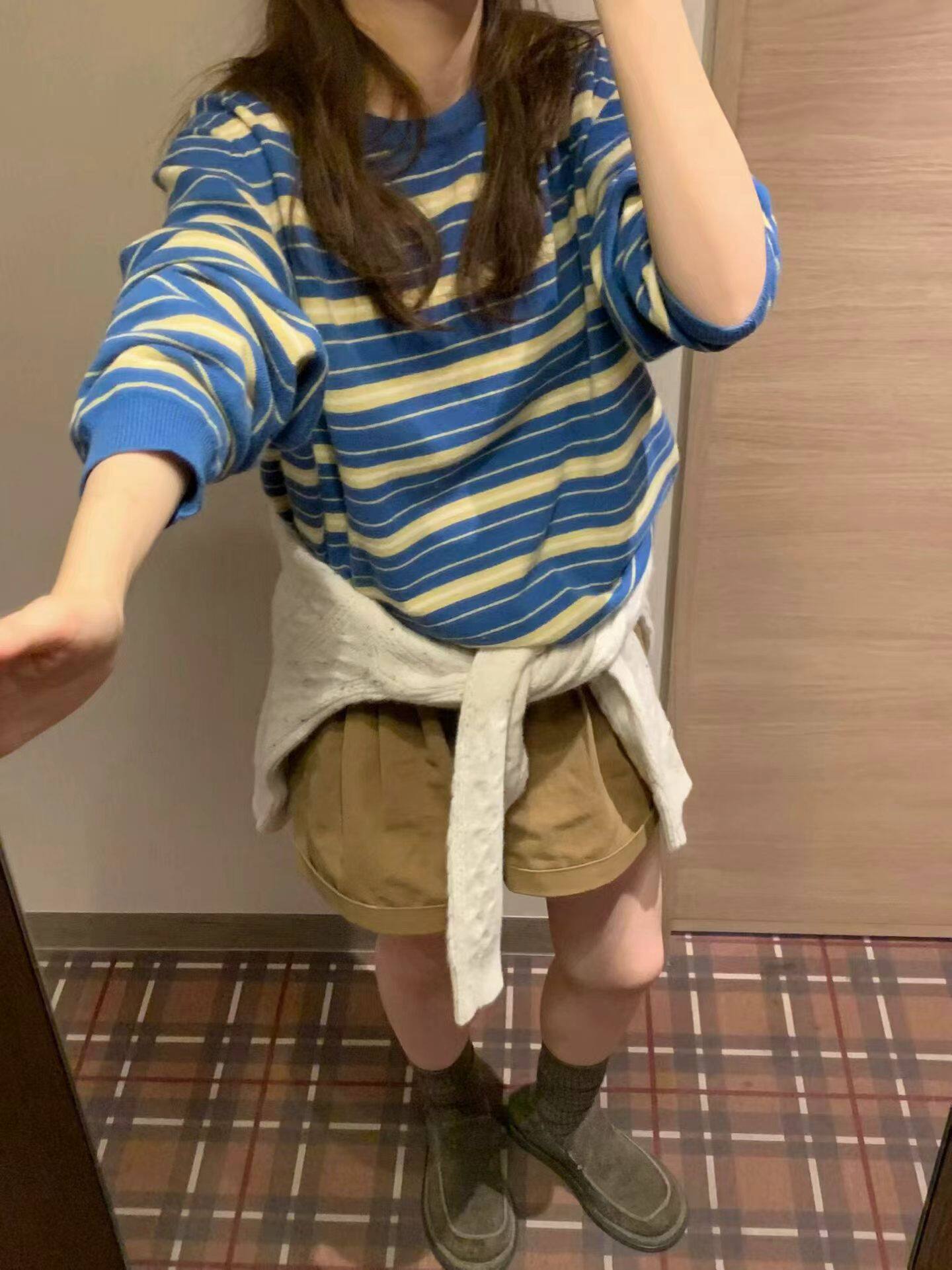 韩国东大门正品女装2026新款百搭显瘦圆领条纹羊毛长袖针织衫chic