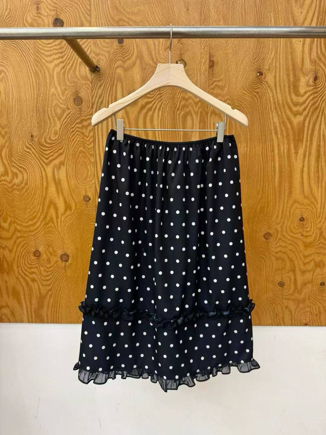 韩国东大门女装2026春夏高品质波点木耳边半身裙女中长款裙子