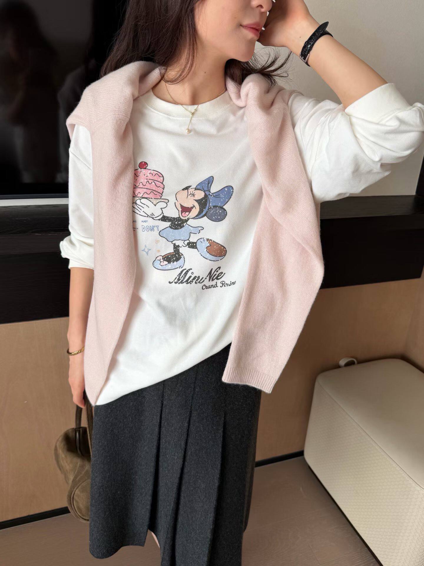 韩国东大门正品女装2026秋季新款百搭显瘦圆领卡通印花长袖T恤ins