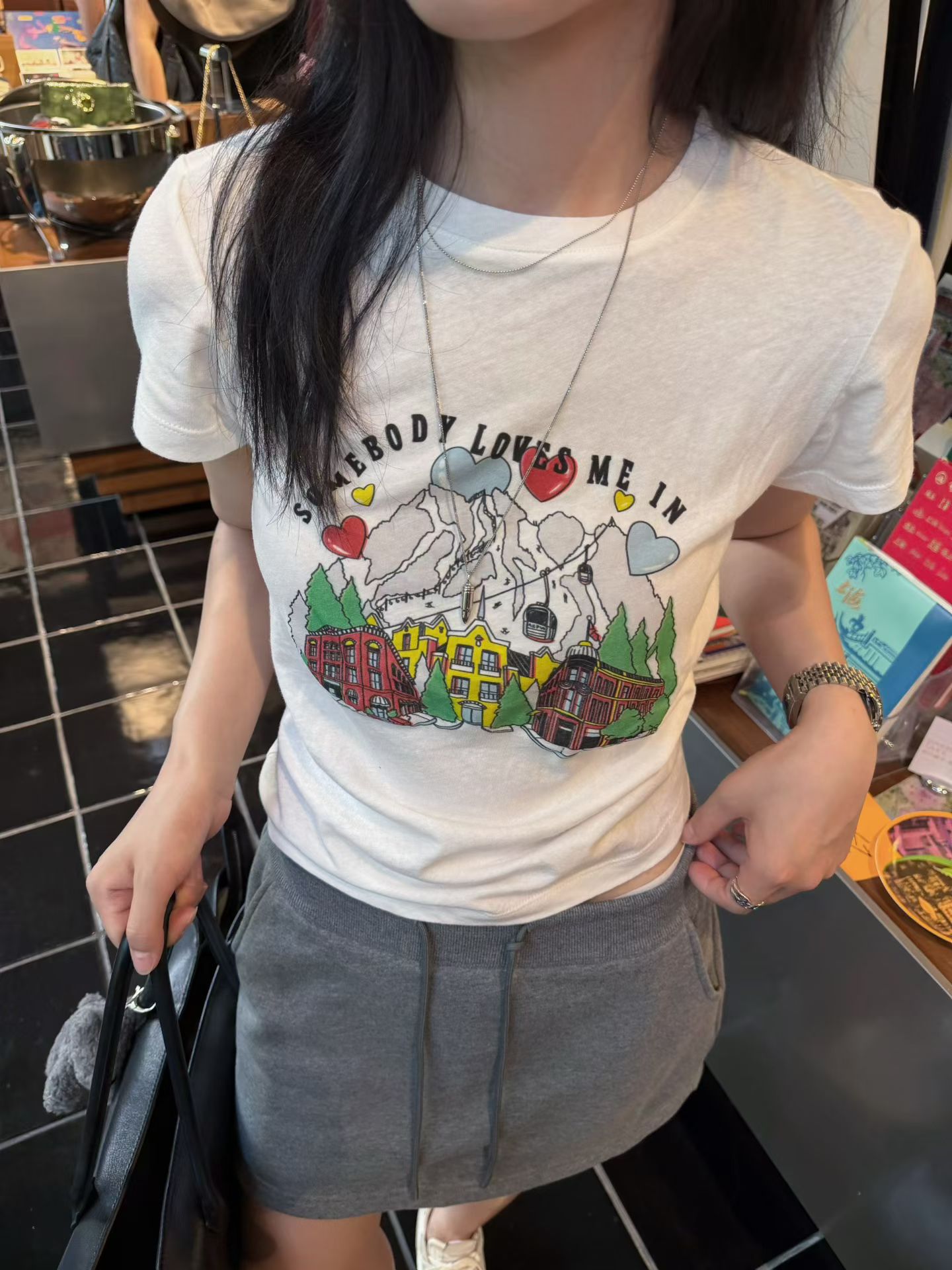 韩国东大门正品2026秋季新款百搭显瘦圆领短袖T恤女卡通字母图案