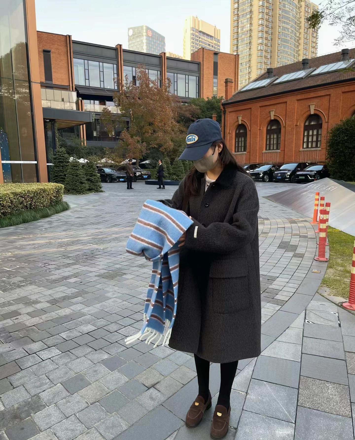 韩国东大门正品女装秋冬高品质翻领拼色宽松显瘦双面羊绒大衣外套