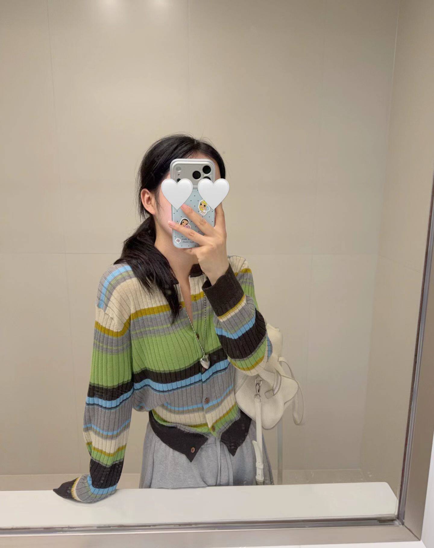 韩国东大门正品女装百搭显瘦圆领长袖螺纹拼色条纹针织开衫外套