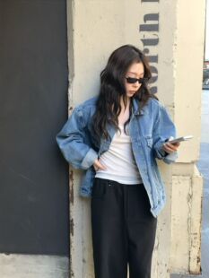 牛仔外套上衣夹克水洗 2026秋冬高品质翻领长袖 韩国东大门正品 女装