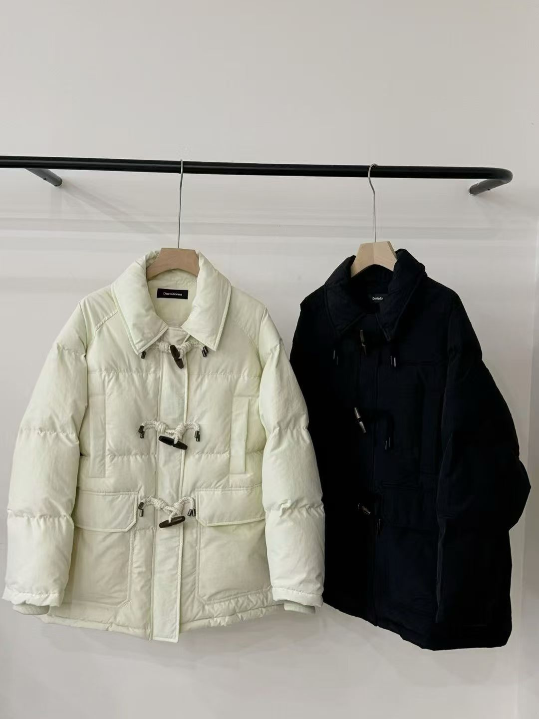 韩国东大门正品宽松纯色高品质牛角扣中长款加厚不跑绒羽绒服外套