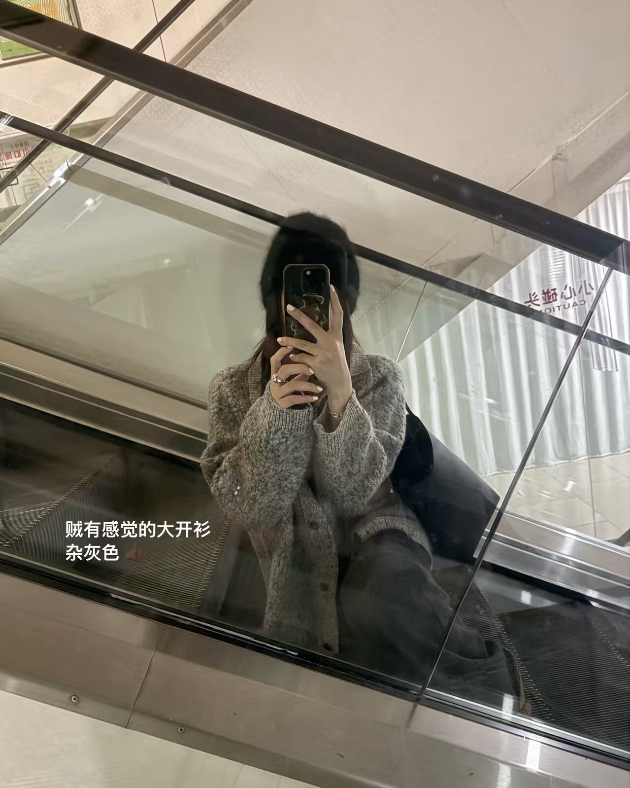 韩国东大门正品高翻领单排扣花灰色慵懒宽松长袖针织开衫上衣外套
