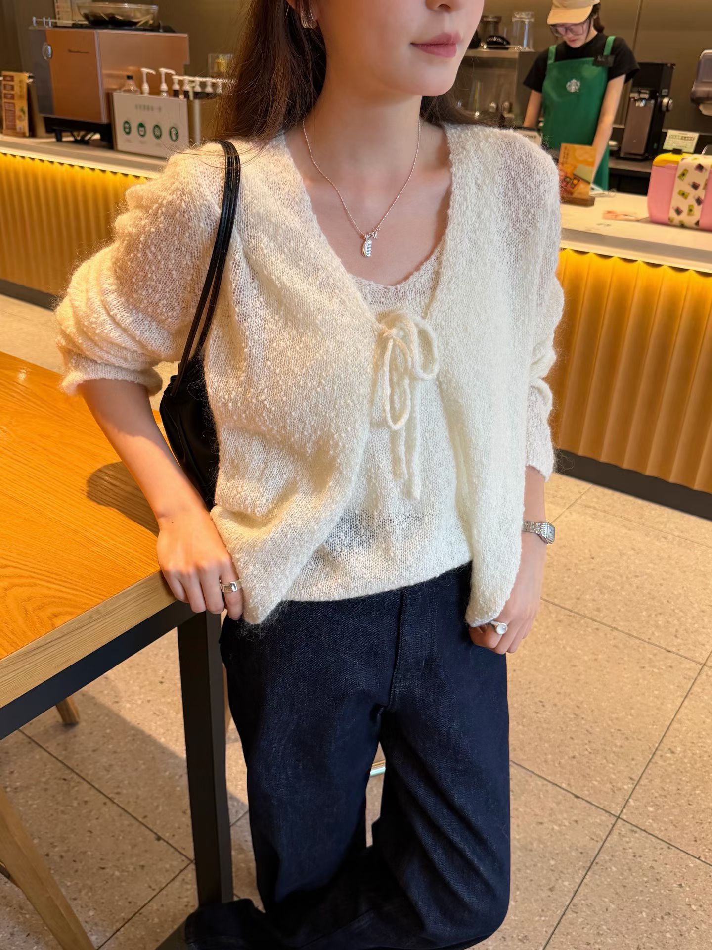 韩国东大门正品女装2026秋季新款百搭显瘦系带长袖两件套针织开衫