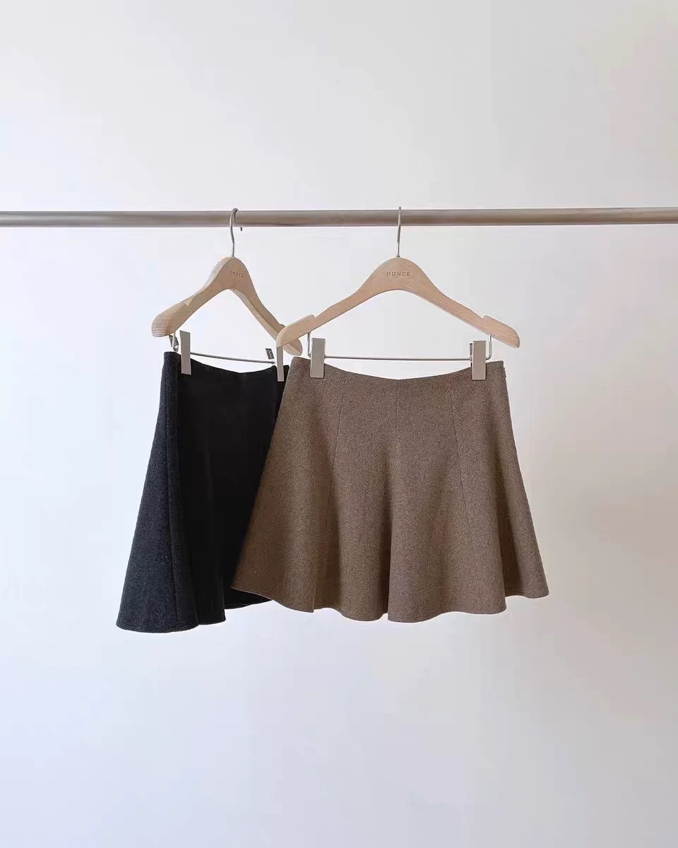 ounce韩国东大门正品百搭高腰显瘦高品质毛呢a子版型半身短裙裤