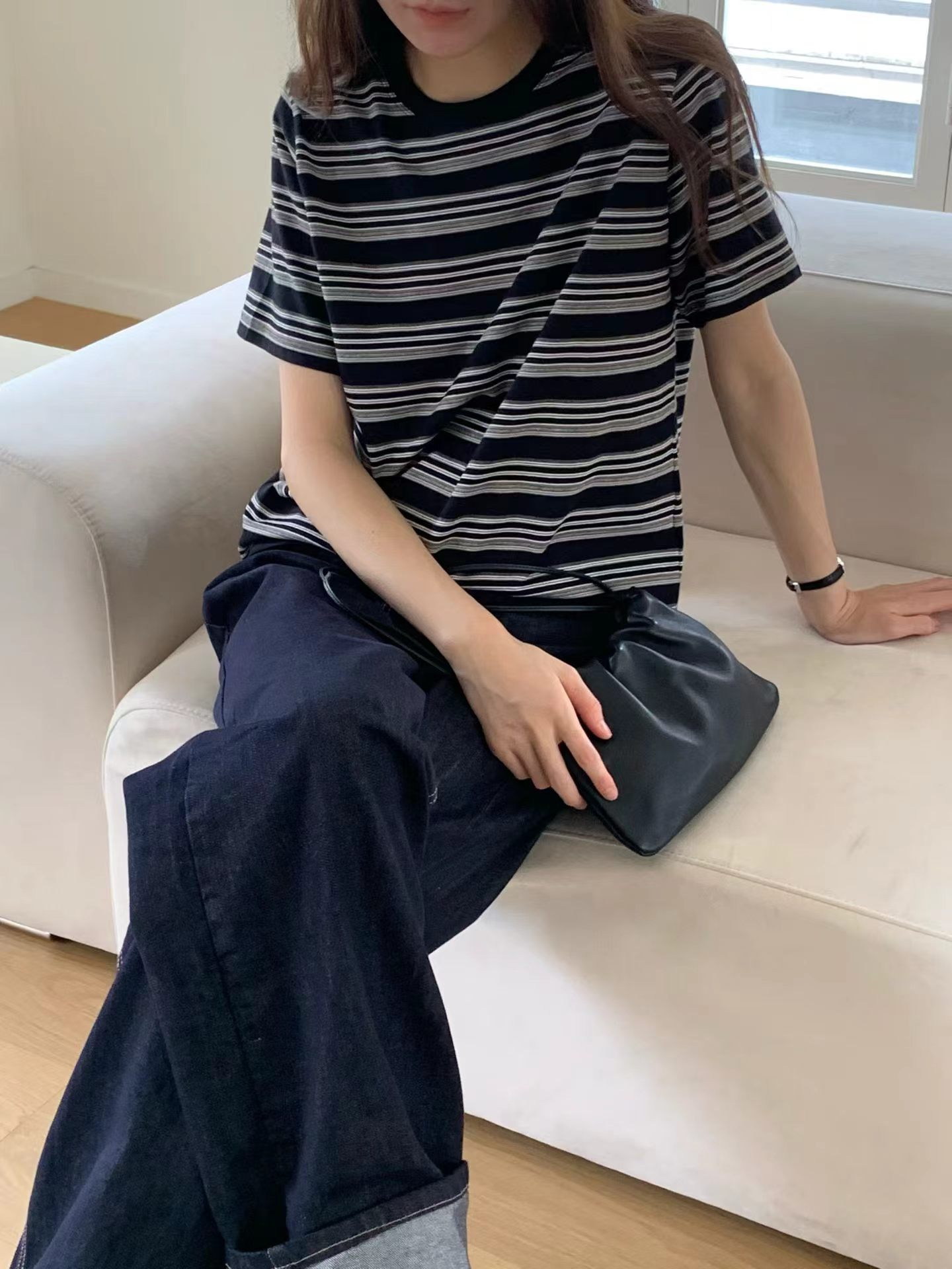 韩国东大门正品2026秋季新款百搭显瘦条纹短袖T恤女宽松休闲上衣