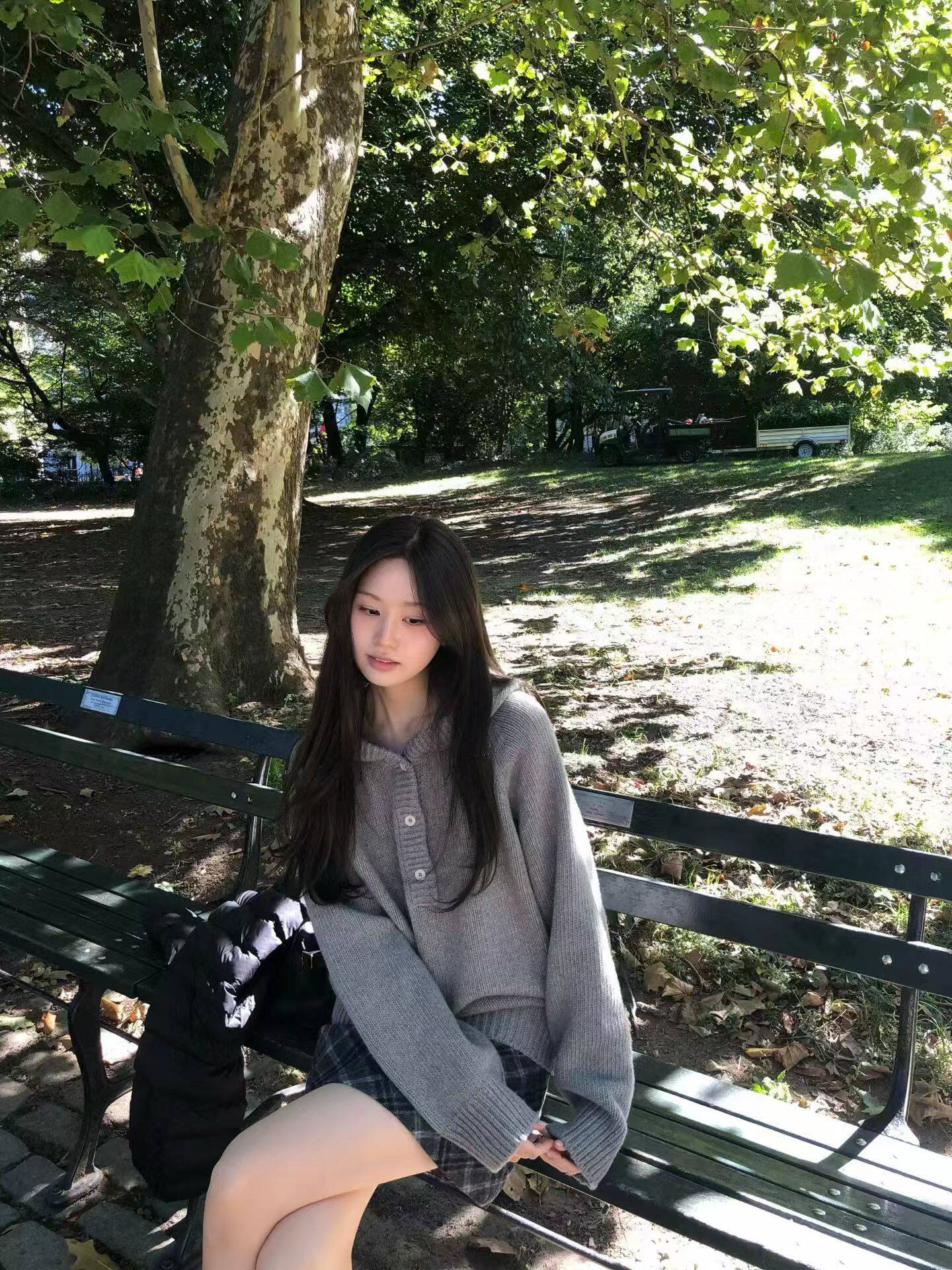 ounce韩国东大门正品女装2026百搭显瘦连帽半开纽扣长袖针织毛衣