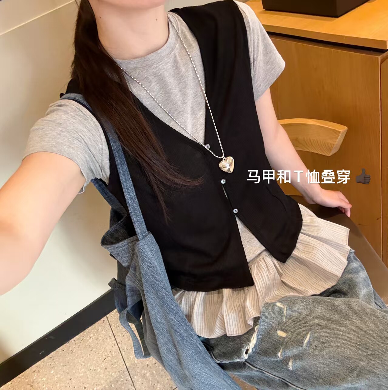 韩国东大门正品女装百搭V领无袖纽扣开叉背心宽松显瘦休闲上衣