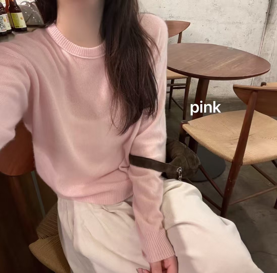 韩国东大门正品女装2025新款百搭圆领长袖百分百山羊绒上衣简约