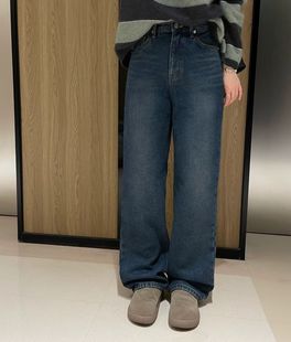 韩国东大门正品女秋冬高品质高腰显瘦直筒阔腿裤牛仔裤加貂绒厚实