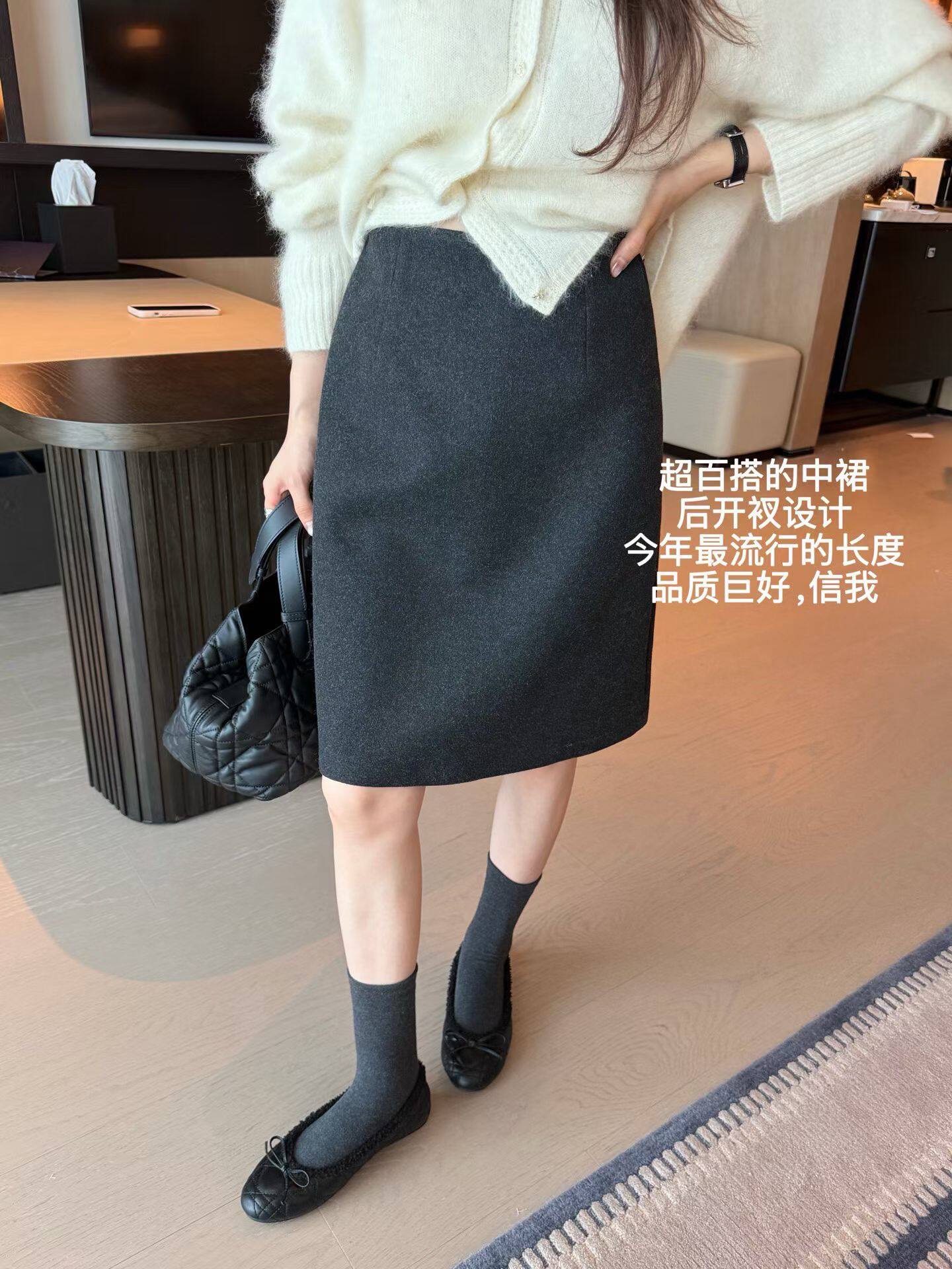 韩国东大门正品女装2026秋季新款毛呢材质中长款气质百搭半身裙