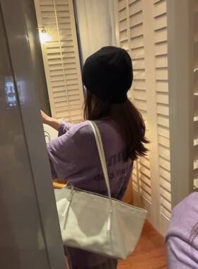 韩国东大门女装2026秋季新款紫色宽松大版型后背字母T恤衫ins