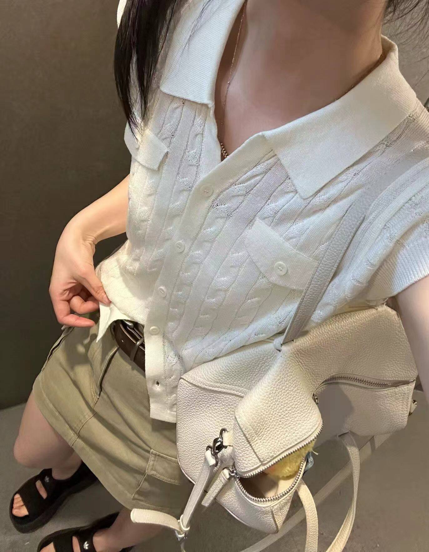 韩国东大门正品女装麻花薄款翻领短袖T恤宽松显瘦百搭休闲上衣ins