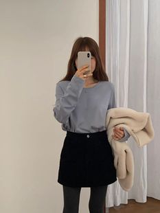 圆领宽松显瘦弹力很大纯色简约T恤打底衫 ounce韩国东大门正品 女装