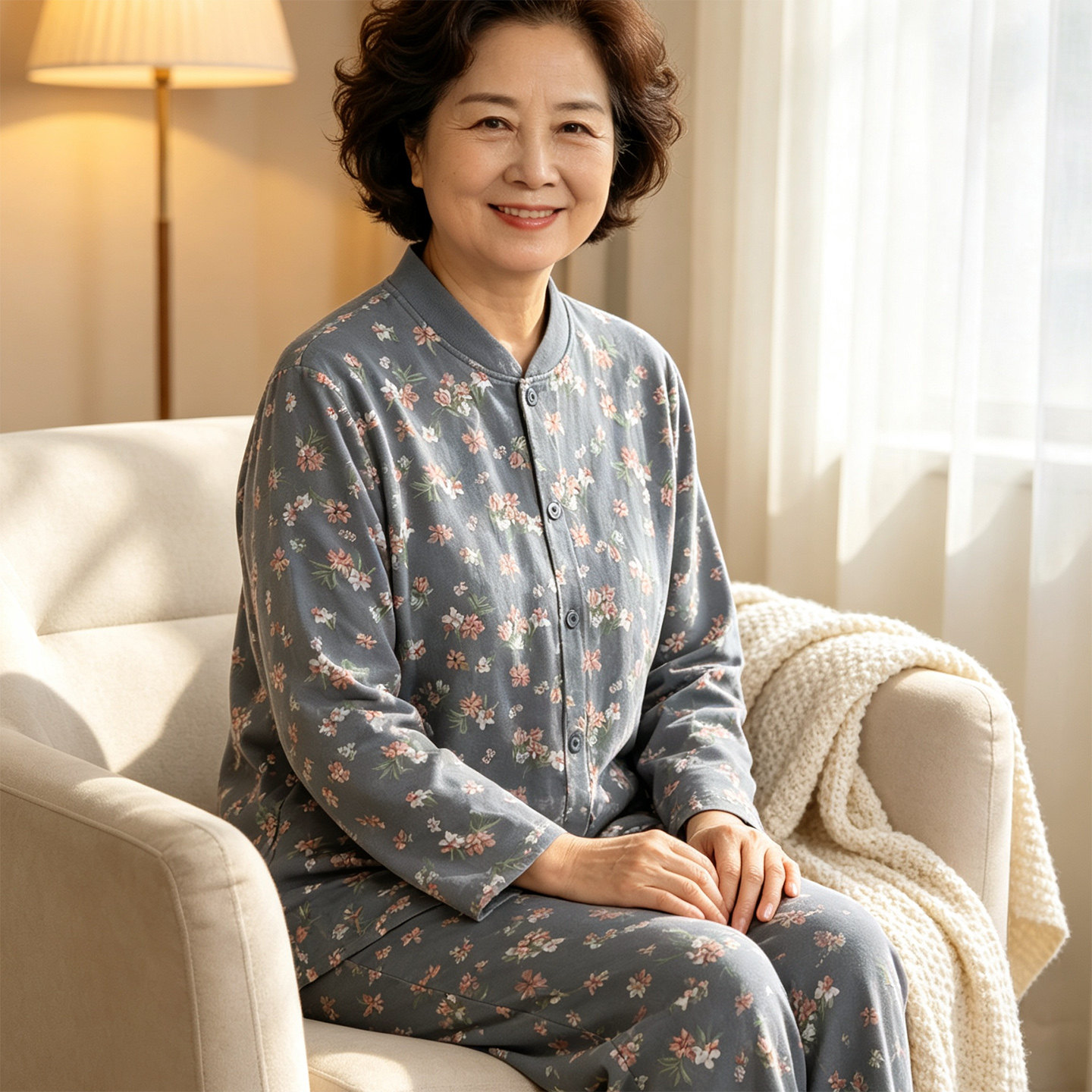 中老年纯棉开衫妈妈睡衣秋衣秋裤