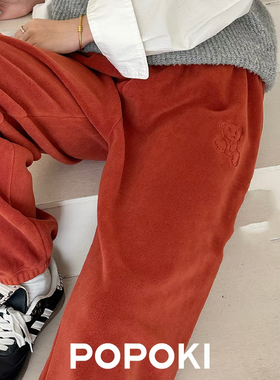 POPOKI万粒绒女士家居裤裤熊摇粒绒睡裤加厚休闲运动遛弯暖暖裤冬