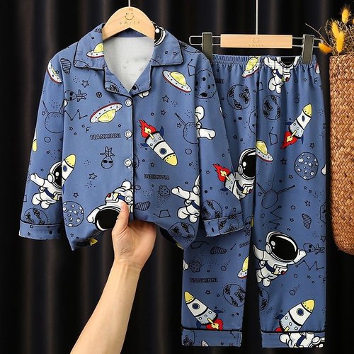 新款男女孩童装春秋季睡衣套装薄款卡通开衫学生宝宝中大童家居服