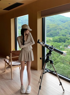 MJAMILA 运动防晒修身显瘦短裤连帽开衫外套时尚女夏高腰休闲套装