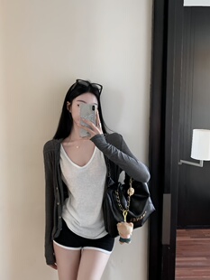 MJAMILA 灰色长袖连帽针织夏季韩版空调开衫外搭薄款宽松防晒外套