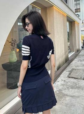 MJAMILA 24秋tb腰间小狗刺绣针织长袖上衣+百褶短裙学院风套装女