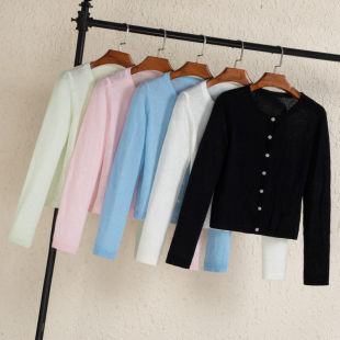 圆领上衣披肩女 女短款 2026新品 早春初秋空调房穿羊毛混纺针织开衫