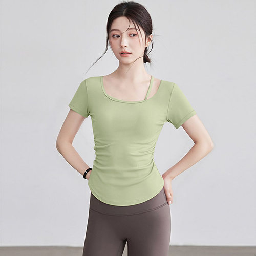 瑜伽服上衣短袖带胸垫2026新款春夏显瘦跑步健身服女普拉提训练服