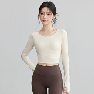 瑜伽服上衣长袖圆领2025秋冬新款运动跑步普拉提训练健身服套装女