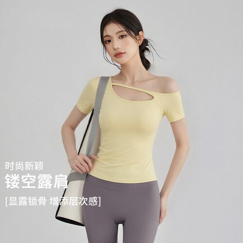 2026新款瑜伽服短袖带胸垫跑步训练运动t恤普拉提上衣健身套装女
