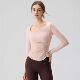 瑜伽服女带胸垫秋冬粉色普拉提训练骑行跑步运动上衣长袖 健身套装