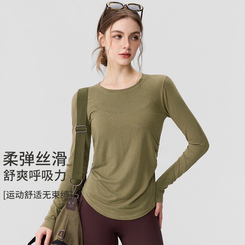 瑜伽服长袖修身圆领羊毛秋冬速干跑步运动上衣普拉提训练健身套装