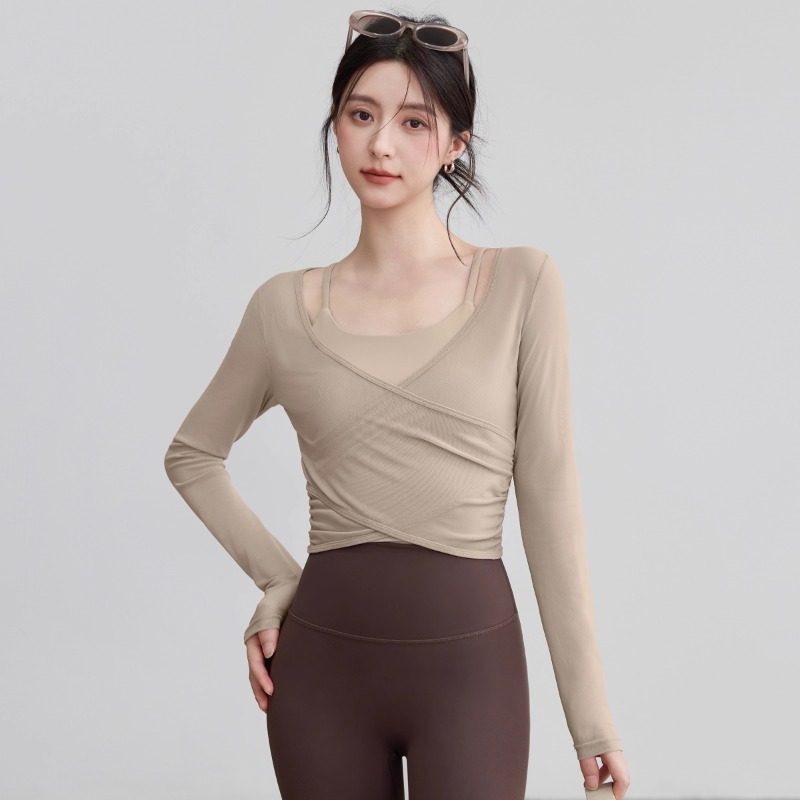 网纱瑜伽服套装女带胸垫运动上衣气质秋冬显瘦罩衫普拉提健身长袖,运动/瑜伽/健身/球迷用品,瑜伽套装,淘宝优惠券,粉丝福利购,淘宝优惠卷