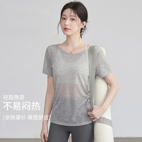 瑜伽服罩衫短袖2026新款轻薄透气跑步普拉提运动t恤健身上衣宽松