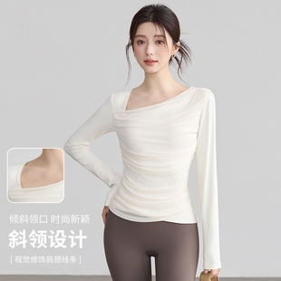 绝美瑜伽服上衣带胸垫网纱显瘦运动普拉提训练服超好看健身服长袖