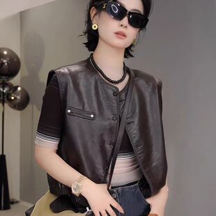 复古PU皮马甲女短款2025秋季新款韩版时尚休闲机车服坎肩马夹外套