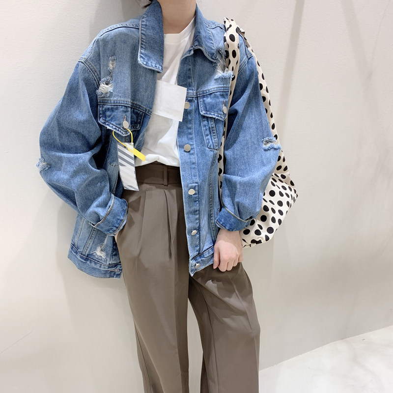 NIUKER牛可儿破洞牛仔外套女2025新款宽松网红中长款上衣潮春秋季