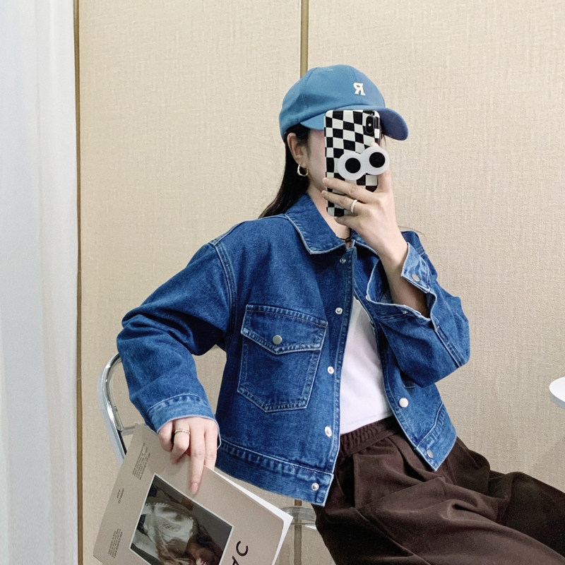 NUKER定制 小个子牛仔外套女短款春秋新款韩版百搭宽松复古牛仔衣