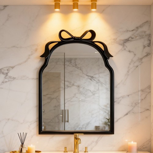 法式复古酒店民宿浴室镜壁挂式蝴蝶结雕花装饰触摸灯异形防雾镜子