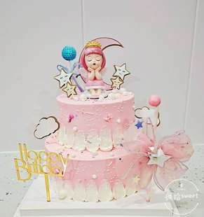 甜拾·新款重庆主城内环包邮双层粉系天使爱莎卡通女孩生日蛋糕